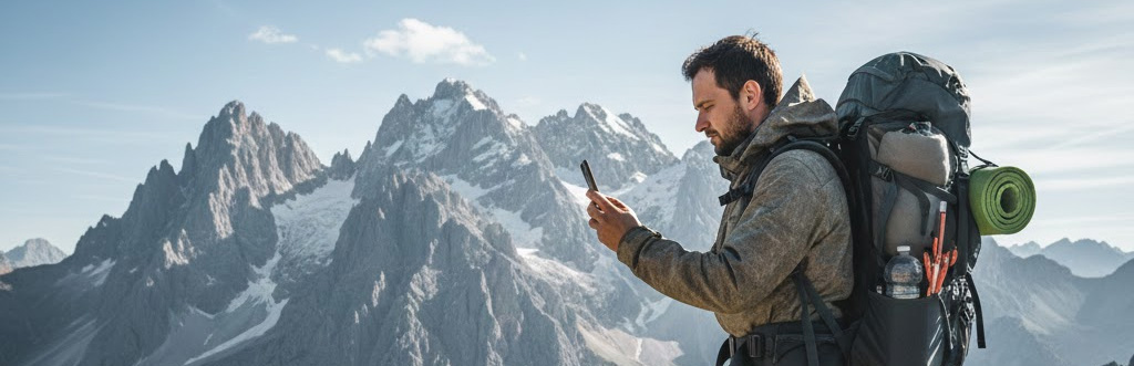 Randonneur face au rocher